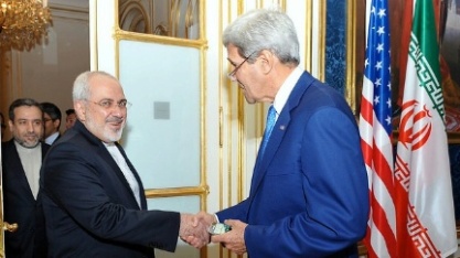 Secretary Kerry shakes hands with Iranian Foreign Minister Mohammad Javad Zarif as he arrives in Vienna for nuclear talks.